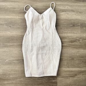 Haute Monde Bodycon Dress Party Club Vegas Silver Pink Glitter White Small